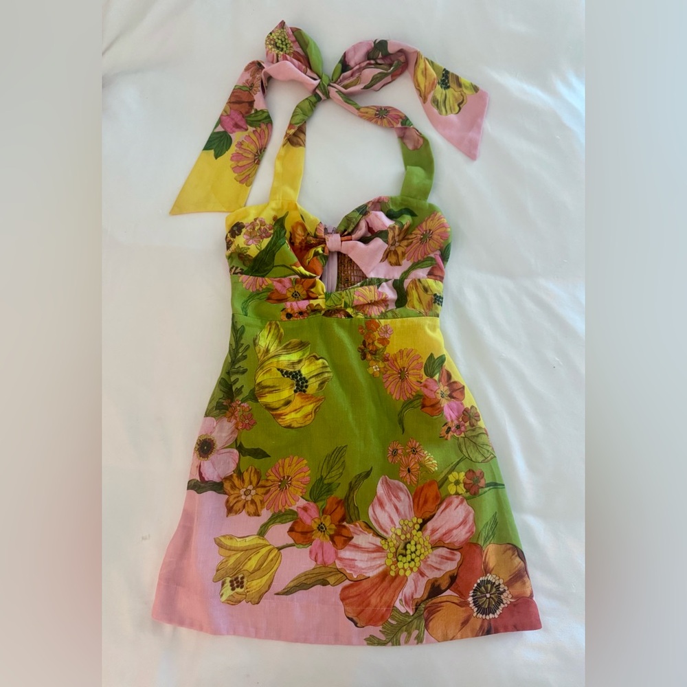 Spring Flower Halter Mini Dress